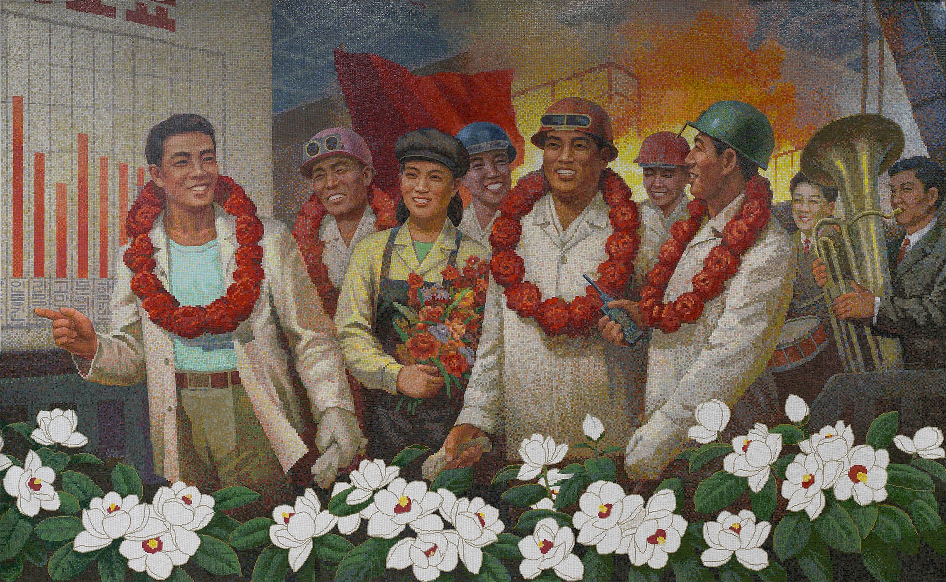 Kim Hung Il, Artist, North Korea (DPRK) b.1965 / Kang Yong Sam, Artist, North Korea (DPRK) b.1956 / Work team contest 2009 / Glass tessera tiles / 350 x 570cm / Purchased 2009. Queensland Art Gallery | Gallery of Modern Art Foundation Grant / Collection: Queensland Art Gallery | Gallery of Modern Art / © The artists
