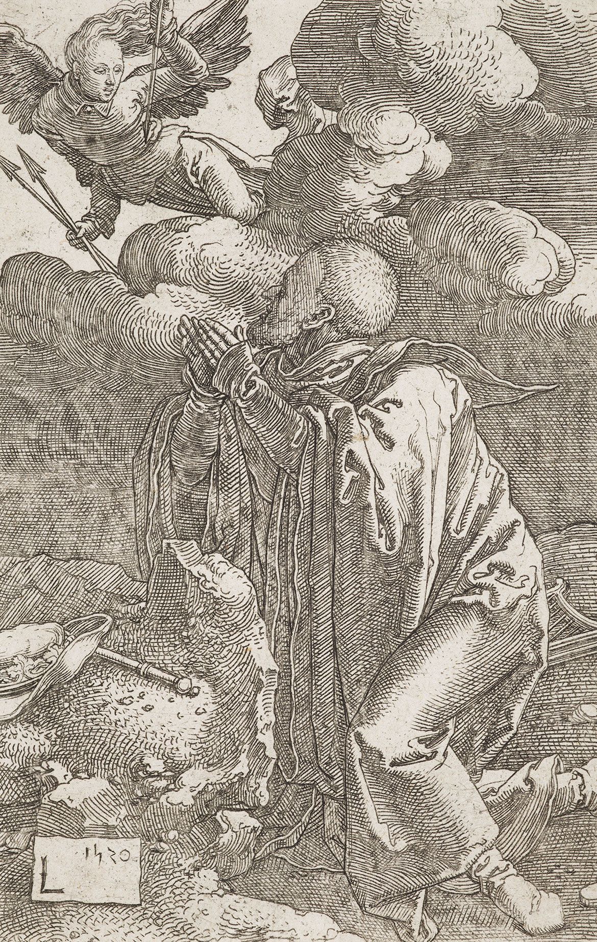 Lucas Van Leyden, The Netherlands 1494-1533 / David in Prayer 1520 / Engraving on paper / 11.5 x 7.5cm / Gift of Dr Morris Low through the Queensland Art Gallery | Gallery of Modern Art Foundation 2016. Donated through the Australian Government’s Cultural Gifts Program / Collection: Queensland Art Gallery | Gallery of Modern Art