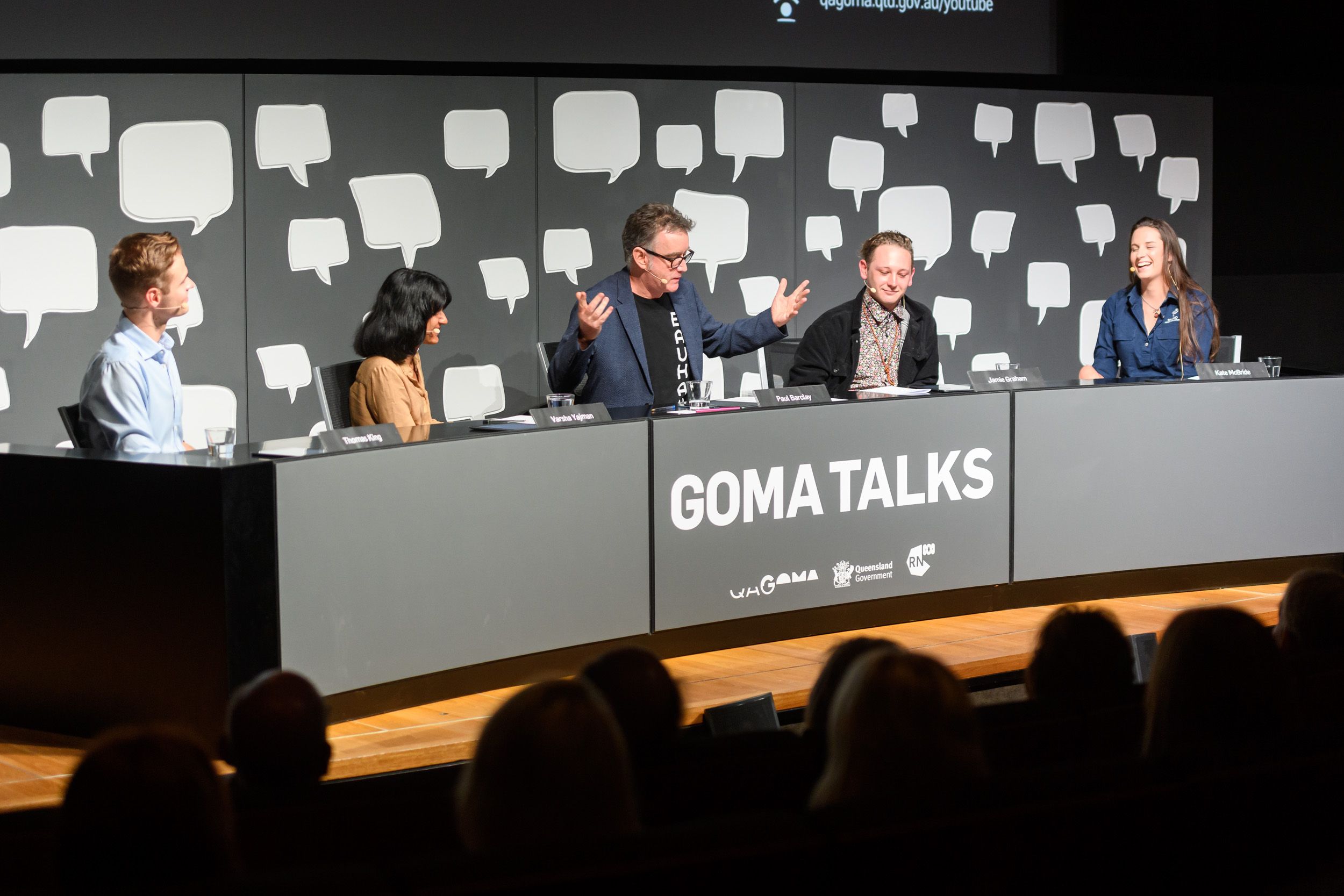 Paul Barclay with panel guests at 'GOMA Talks: Beyond Eco-Anxiety' / February 2020 / Gallery of Modern Art, Brisbane / Photography: C Callistemon, QAGOMA