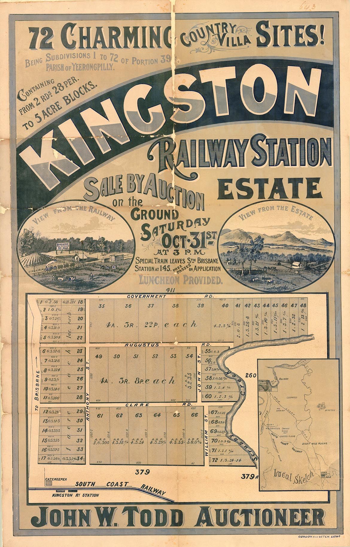 Kingston Railway Station Estate, sale by auction, 1885 / Courtesy: John Oxley Library, State Library of Queensland, Brisbane
