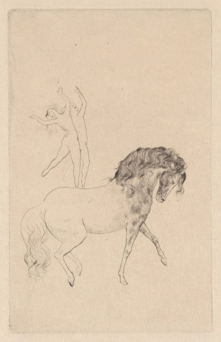 Pablo Picasso, Spain 1881–1973 / Au Cirque (At the circus) (from 'La Suite des Saltimbanques' series) 1905-06, printed 1913 / Drypoint on Japon laid paper / 48.6 x 33.3cm / Purchased 2019 with funds from the Henry and Amanda Bartlett Trust through the QAGOMA Foundation / Collection: Queensland Art Gallery | Gallery of Modern Art / © Succession Picasso/Copyright Agency