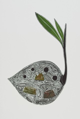Solomon Booth, Kaurereg/Kala Lagaw Ya people, Australia b.1981 / Coconut palm 2010 / Linocut on paper / 111 x 76.5cm / Commissioned for ‘Land, Sea and Sky: Contemporary Art of the Torres Strait Islands’. Purchased 2011 with funds from Thomas Bradley through the QAG Foundation / Collection: Queensland Art Gallery | Gallery of Modern Art / © Solomon Booth/Copyright Agency
