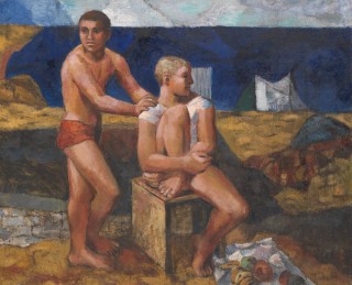 Margaret Cilento, Queensland Australia 1923-2006 / The immigrants 1951, reworked 1952 / Oil on board / 98 x 120cm / Gift of the Margaret Olley Art Trust 1993 / Collection: Queensland Art Gallery | Gallery of Modern Art / © QAGOMA