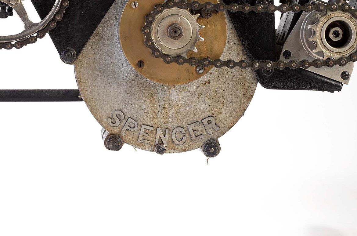 Spencer branding on the c.1906 Spencer motorcycle / Photograph: Penelope Clay, Australian Motorlife Museum