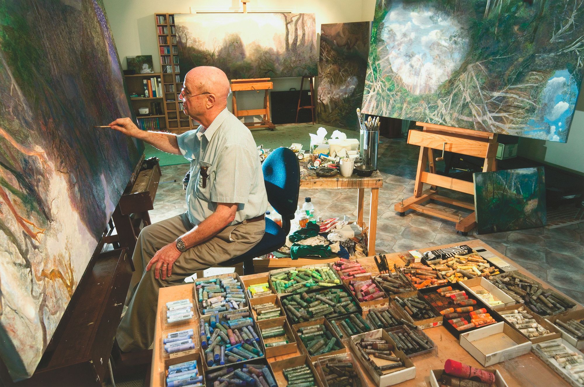 R Ian Lloyd, Canada/Australia b.1953 / William Robinson in his studio at Manly in Brisbane, Queensland, Australia at 4:24pm on March 7th, 2005 2005, printed 2009 / Giclée print on Hahnemühle Photo Rag Ultra Smooth archival paper / 51 x 61.2cm / Gift of the artist through the QAG Foundation 2010. Donated through the Australian Government's Cultural Gifts Program / Collection: Queensland Art Gallery | Gallery of Modern Art / © R Ian Lloyd