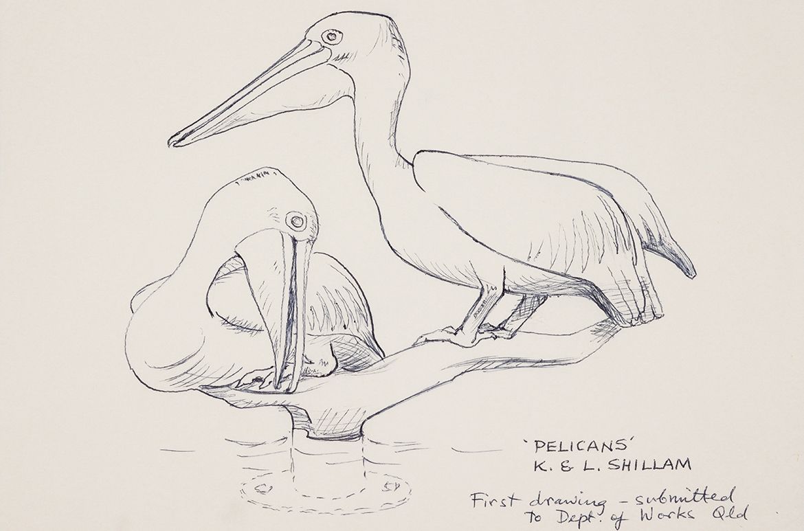 Leonard Shillam, Australia 1915–2005 and Kathleen Shillam, United Kingdom/Australia 1916–2002 / Study for Pelicans 1984 / Ball-point pen on paper / Gift of the artists 1985 / Collection: Queensland Art Gallery | Gallery of Modern Art / © Estate of Leonard Shillam and Kathleen Shillam