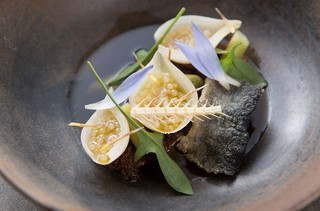 GOMA Restaurant entree: ‘Billabong’ – eel, waterlily, onions, sorrel, and beef / Photograph: Mark Sherwood © QAGOMA