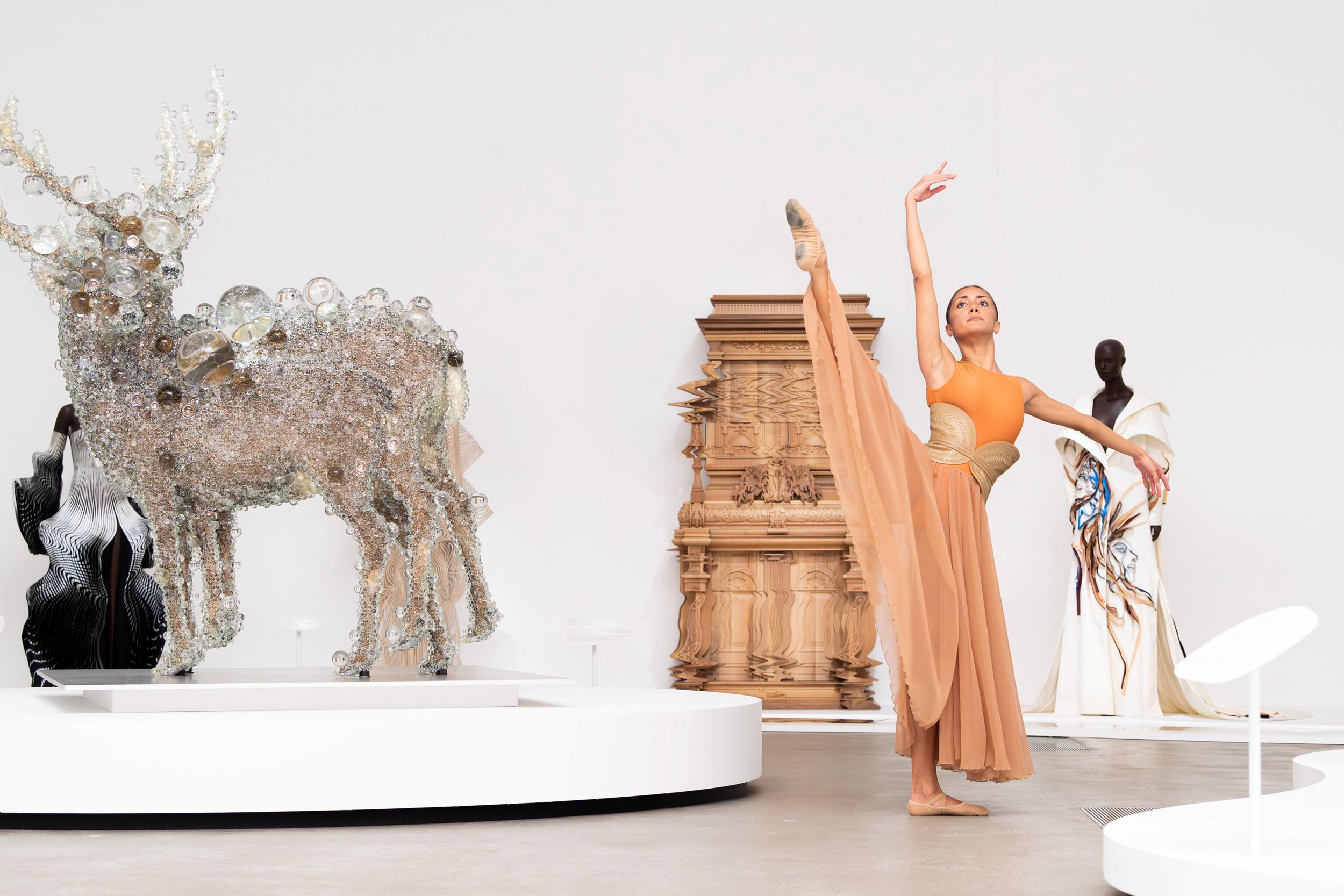 Elijah-Jade Bowen dancing within Iris van Herpen: Sculpting the Senses / July, 2024 / Gallery of Modern Art, Brisbane / Photography: C. Callistemon, QAGOMA 