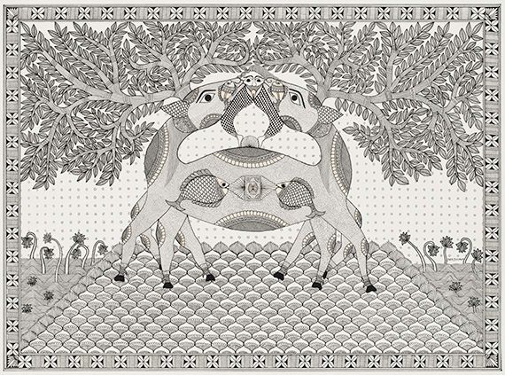KUMAR, Pradyumna Bararsingha – The Balance of Life 406.2015 Drawing Ink 139.7 x 88.9cm acquisition