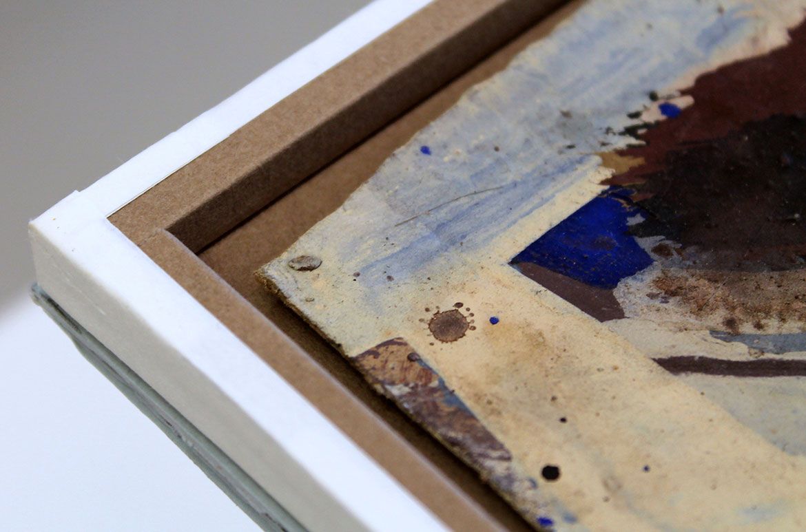 Trotting race 1956 detail showing rim of sink mount protecting the fragile painting