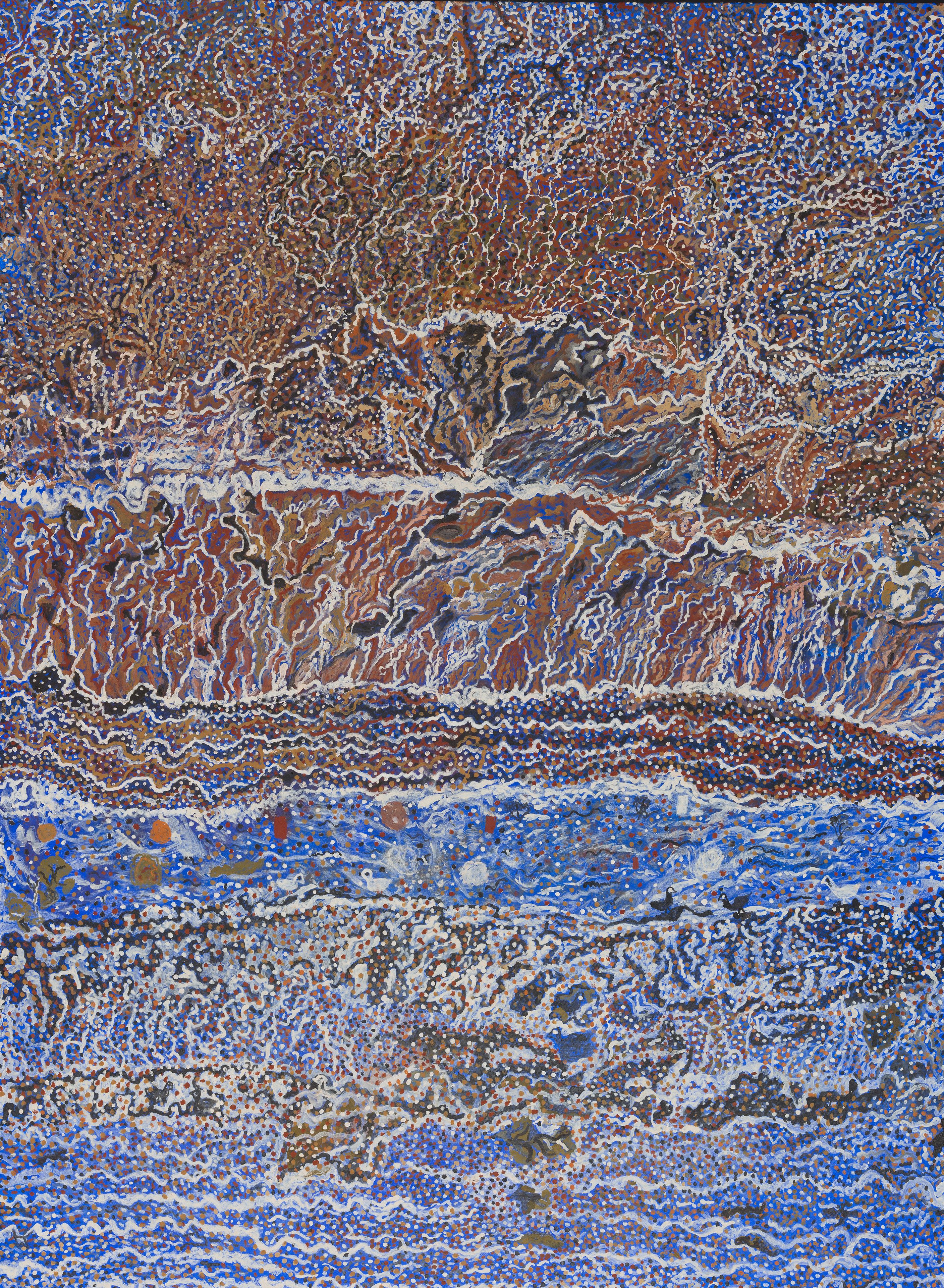 Mavis Ngallametta, Australia 1944-2019 / Wutan #2 (detail) 2014 / Natural pigments and charcoal with acrylic binder on linen primed in synthetic polymer paint / 272 x 200cm / Purchased 2015 with funds from Cathryn Mittelheuser AM through the Queensland Art Gallery | Gallery of Modern Art Foundation / Collection: Queensland Art Gallery | Gallery of Modern Art / © The estate of Mavis Ngallametta