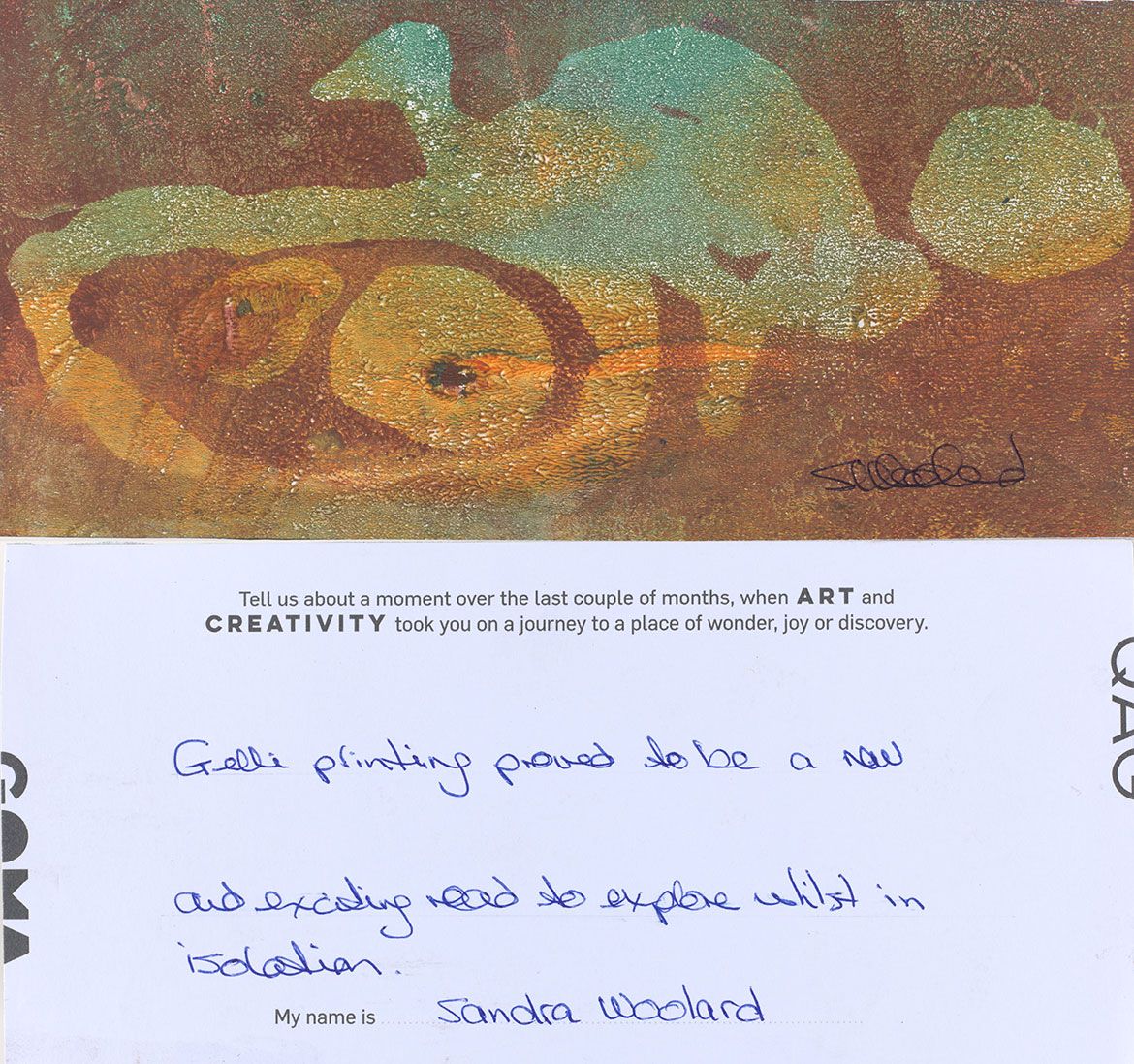 Art Pal Postcard submission by Sandra Woolard
