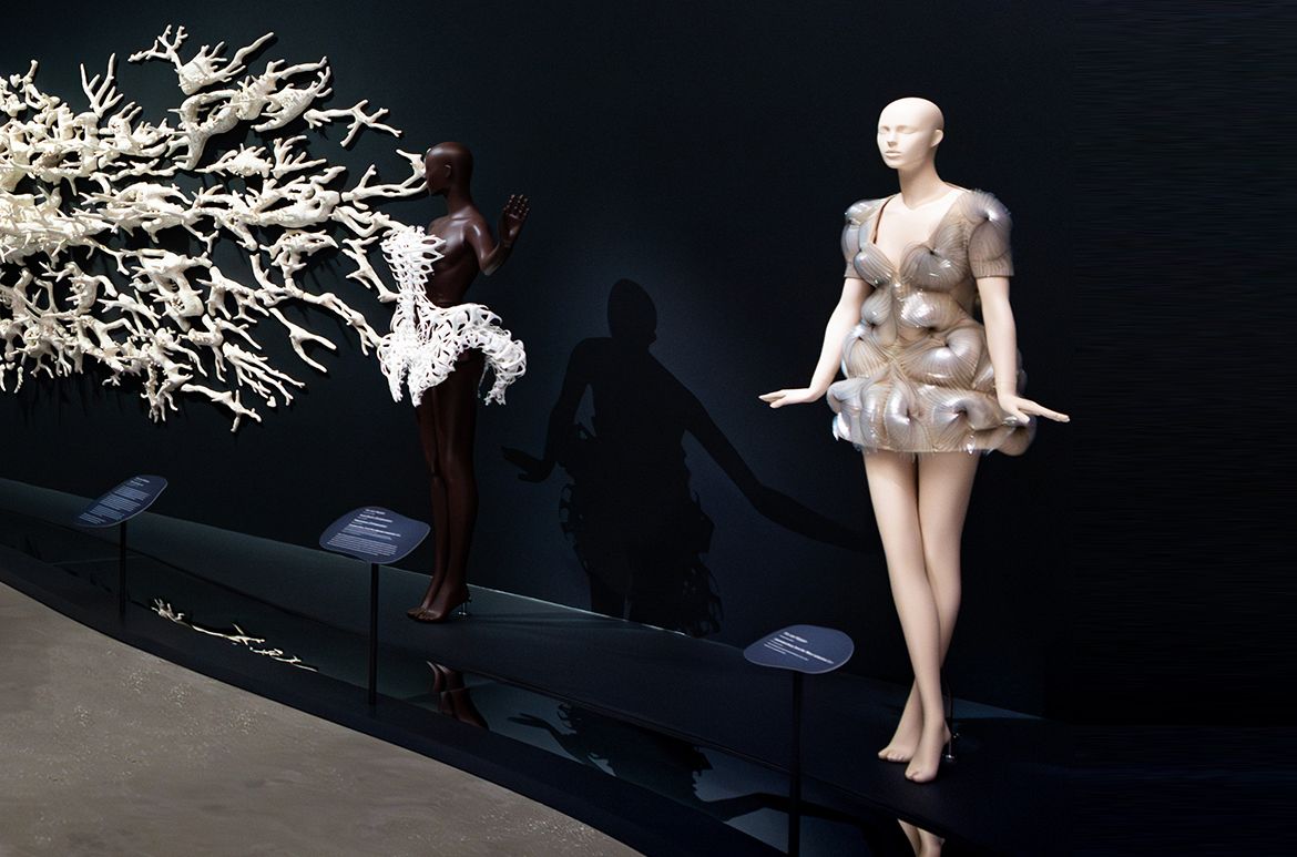Iris van Herpen, Netherlands b.1984 / Anemone dress, from the ‘Micro’ collection 2012 / PET, tulle, cotton / Worn by Björk performing her album Biophilia in Paris, 2013 / © & courtesy: Iris van Herpen atelier / Photograph: C Callistemon © QAGOMA