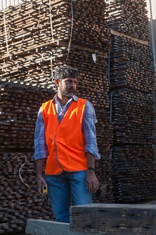 APT8 artist Asim Waqif visiting Kennedy’s Timbers with QAGOMA Exhibitions design staff