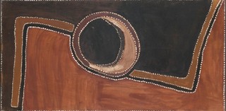 Rover Joolama Thomas, Kukatja/Wangkajunga people, c.1926-98 / The shade from the hill comes over and talks in language 1984 / Earth pigments and natural binders on canvas / Janet Holmes à Court Collection / © Rover Joolama Thomas 1984 / Licensed by Viscopy, 2017