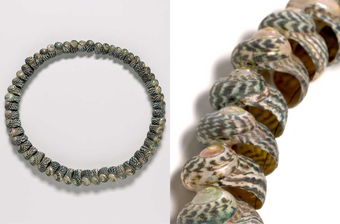 Lola Greeno, Australia b.1946 / Winnya (and detail) 2018 / Warrener shells / 41cm (diam.) / Purchased 2018 with funds from The Hon. Ashley Dawson-Damer AM through the Queensland Art Gallery | Gallery of Modern Art Foundation / Collection: Queensland Art Gallery | Gallery of Modern Art / © Lola Greeno