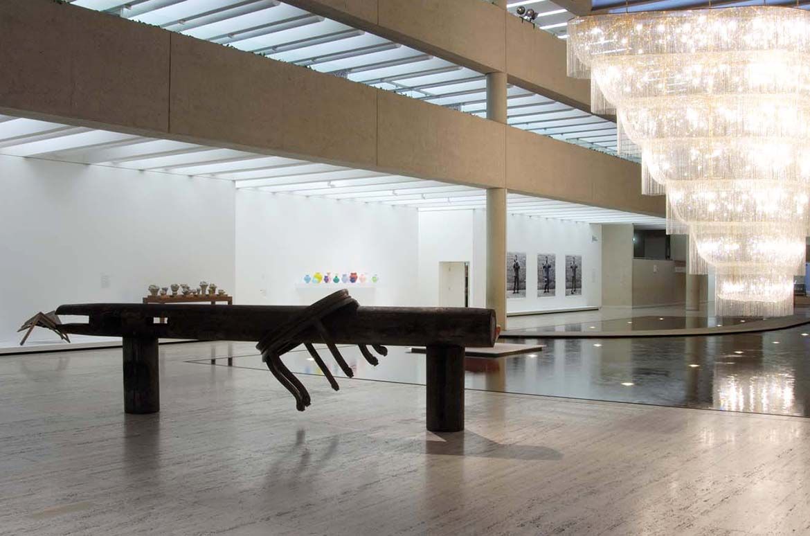 Ai Weiwei, China b.1957 / Boomerang 2006 / Glass lustres, plated steel, electric cables, LED lamps / 700 x 860 x 290cm / Site specific work for ‘The 5th Asia Pacific Triennial of Contemporary Art’ (APT5). Gift of the artist through the Queensland Art Gallery Foundation 2007 / Collection: Queensland Art Gallery | Gallery of Modern Art / © Ai Weiwei / Photograph: N. Harth © QAGOMA