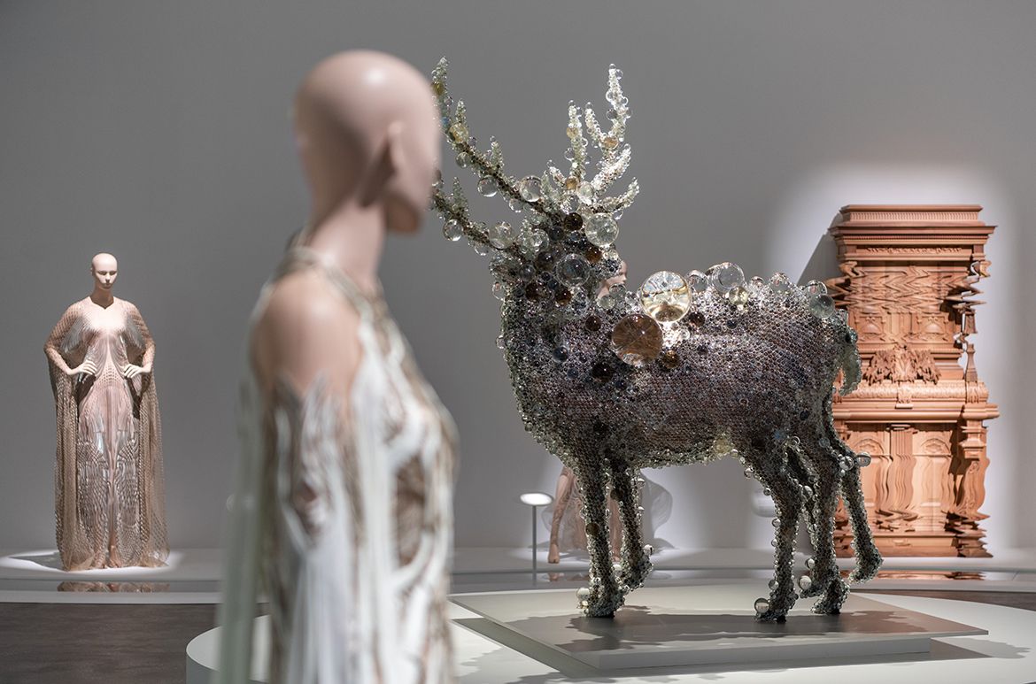 Kohei Nawa’s PixCell-Double Deer #4 2010 installed in ‘Iris van Herpen: Sculpting the Senses’, GOMA 2024 / Photograph: N Umek © QAGOMA