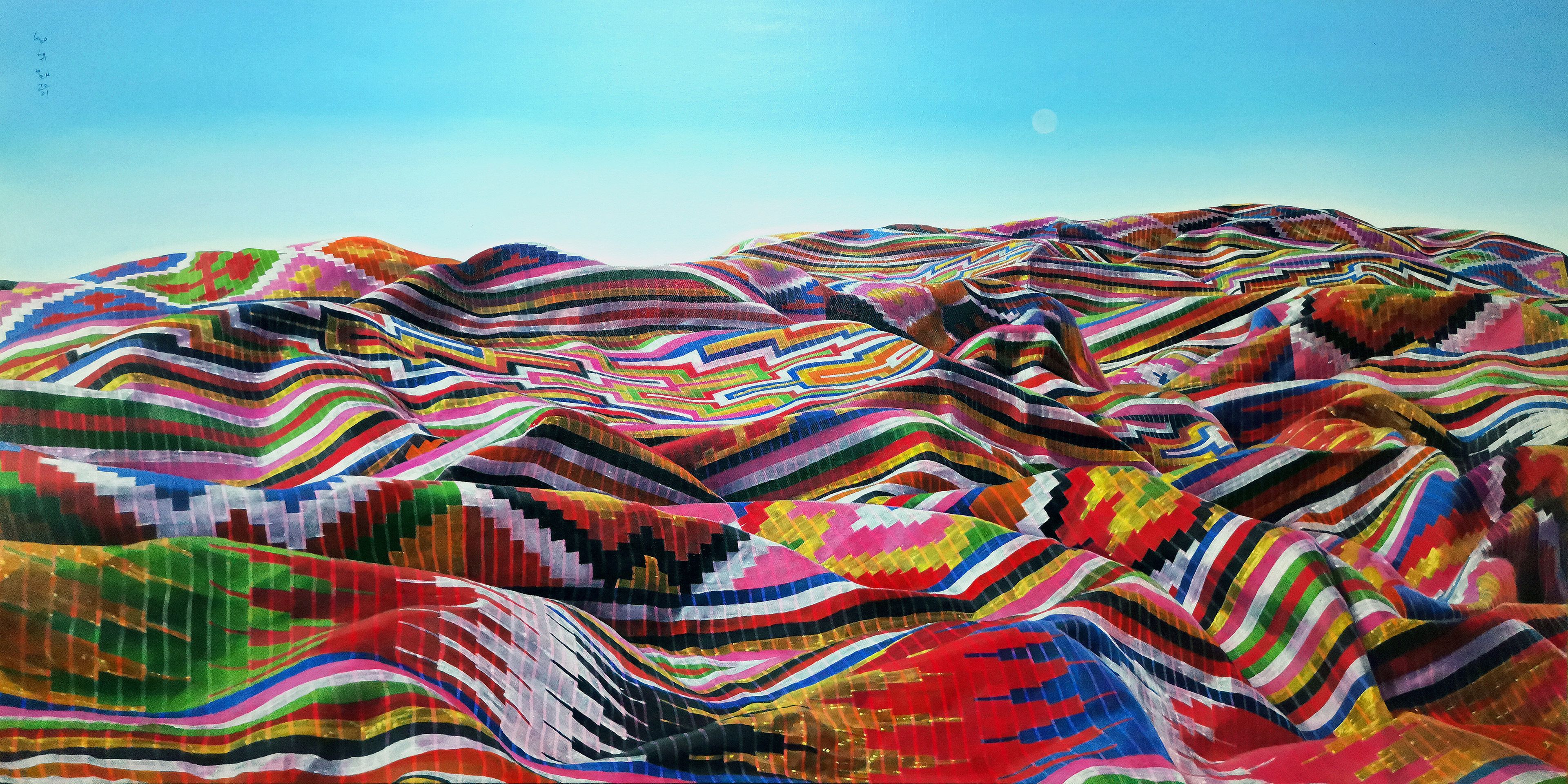 Joel Geolamen / Habilin (Tausug 2) 2021 / Oil on canvas / 76.2 x 152.4cm / Purchased 2024 with funds from the Bequest of Noela Clare Deutscher, in memory of her parents, A Evans Deutscher and Clare Deutscher, through the Queensland Art Gallery | Gallery of Modern Art Foundation / Courtesy and © Joel Geolamen / Image courtesy: The artist