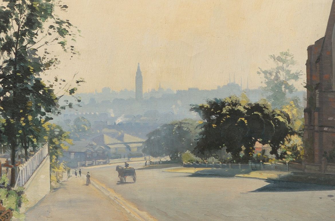 William Bustard, England/Australia 1894-1973 / Summer haze 1937 / Oil
on canvas / 58.5 x 76.2cm / Purchased 1942 / Collection: Queensland Art Gallery | Gallery of Modern Art / © William Bustard Estate
