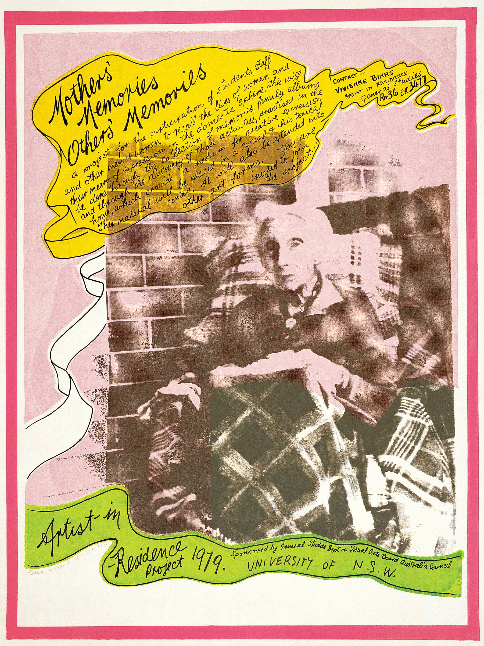 Vivienne Binns, Australia 1940–2026 / Mothers' memories others' memories c.1979 / Screenprint and photo-screenprint on paper / 56.7 x 42.7cm / Purchased 1993.QAG Foundation / Collection: Queensland Art Gallery | Gallery of Modern Art / © Vivienne Binns/Copyright Agency