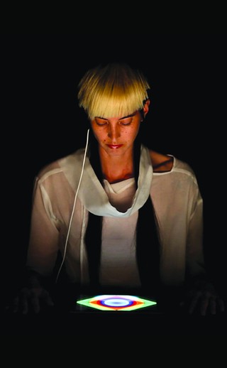 George Poonkhin Khut | Australia b. 1969 | Distillery: Waveforming (Portrait of Lian) 2012 | Still from video portraits of sitters interacting with heart rate controlled composition software for iPad | Photographer: Julia Pendrill Charles | Stylist: Troy Brennan | © Courtesy the artist