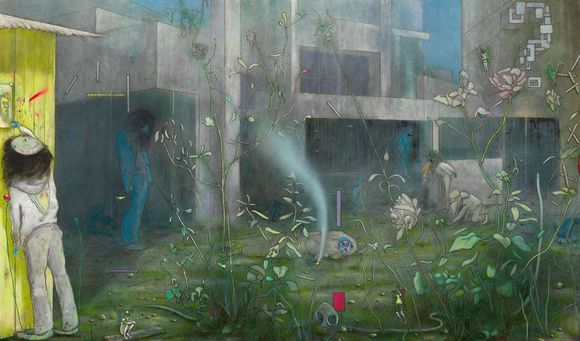 Nigel Cooke, United Kingdom b.1973 / To work is to play 2008 / Oil on canvas / 220.5 x 370.5cm / Purchased 2008 with funds from the Estate of Lawrence F. King in memory of the late Mr and Mrs S.W. King through the QAG Foundation / Collection: Queensland Art Gallery | Gallery of Modern Art / © Nigel Cooke