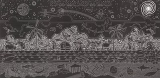 Brian Robinson, Maluyligal, Wuthathi and Dayak people, Australia b.1973 / Lagalgal: The Mysteries of our Land (detail) 2022 / Vinyl cut-out printed in black ink from one block on 350gsm alpha-cotton Hahnemule Hellwise / 100 x 200cm / Commissioned by the Queensland Art Gallery │ Gallery of Modern Art for display as part of ‘Lag ǀ Malu ǀ Daparr (Land ǀ Sea ǀ Sky)’, 2022 / Courtesy of the artist, Mossenson Galleries and OneSpace Gallery / Photograph: M Campbell © QAGOMA