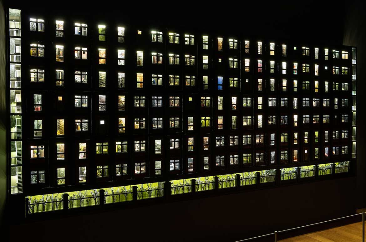 Aditya Novali, Indonesia, b.1978 / The Wall: Asian Un(real) Estate Project 2018 / Plastic, cast, steel, zinc, brass, copper, wood, wooden board, fabric, LED light with adaptor, paint, cable, resin / 180 x 440 x 25cm / Purchased with funds from Tim Fairfax AC through the Queensland Art Gallery | Gallery of Modern Art Foundation 2018 / Collection: Queensland Art Gallery | Gallery of Modern Art / © Aditya Novali