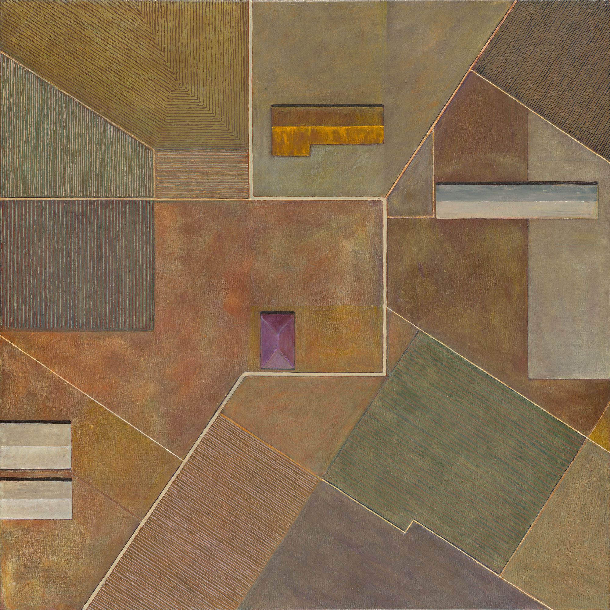 Brigid Cole-Adams, Australia 1938–2015 / The last house 2011 / Synthetic polymer paint on canvas / 90 x 90cm / Purchased 2019 with funds from the Estate of Jessica Ellis through the QAGOMA Foundation / Collection: Queensland Art Gallery | Gallery of Modern Art / © Brigid Cole-Adams/Copyright Agency