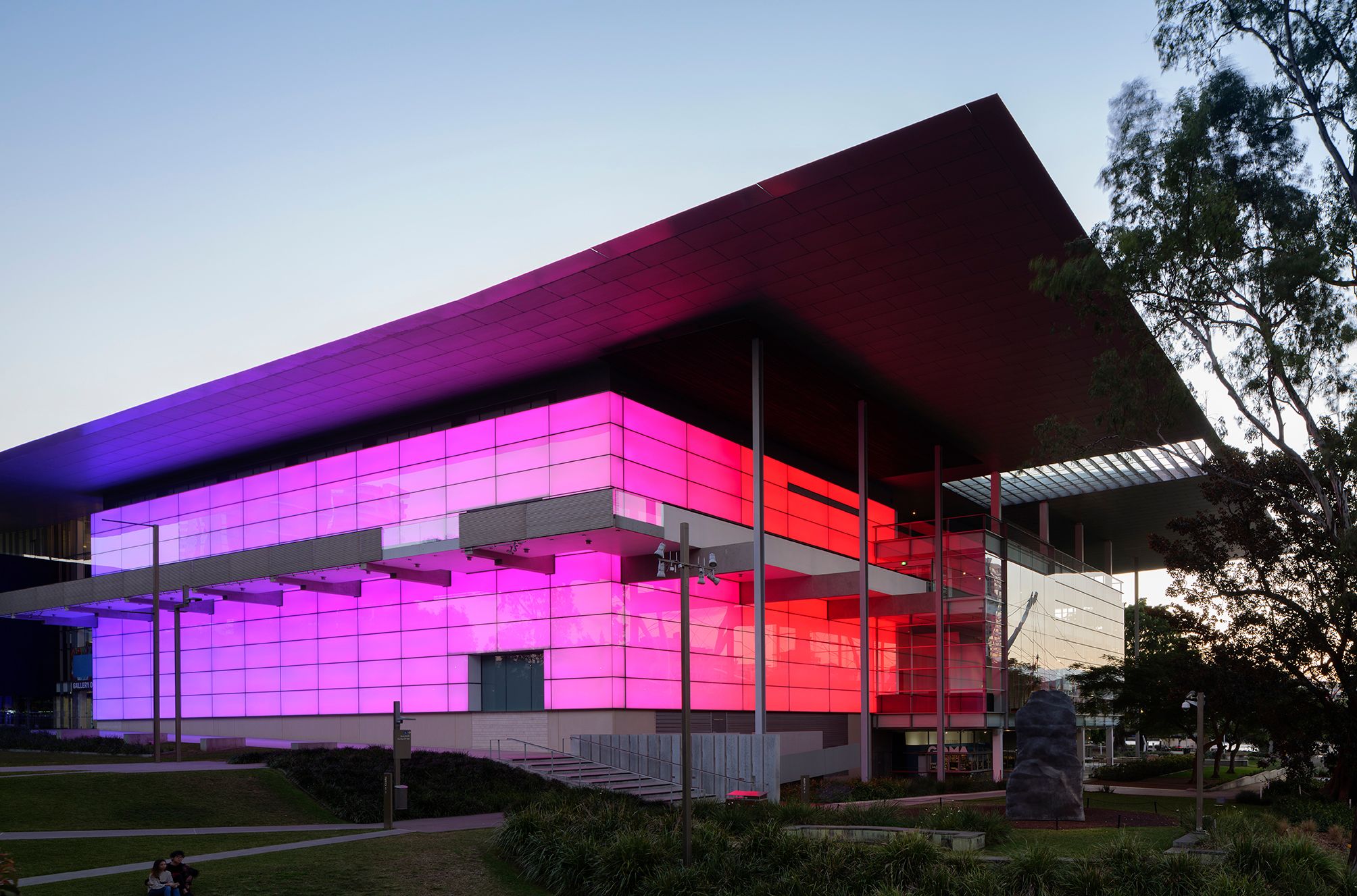 James Turrell, United States b.1943 / Night Life 2018 / Architectural light installation / Commissioned 2017 to mark the 10th anniversary of the opening of the Gallery of Modern Art. This project has been realised with generous support from the Queensland Government; Paul, Sue and Kate Taylor; the Neilson Foundation; and the Queensland Art Gallery | Gallery of Modern Art Foundation Appeal / Collection: Queensland Art Gallery | Gallery of Modern Art / © James Turrell / Photograph: Florian Holzherr