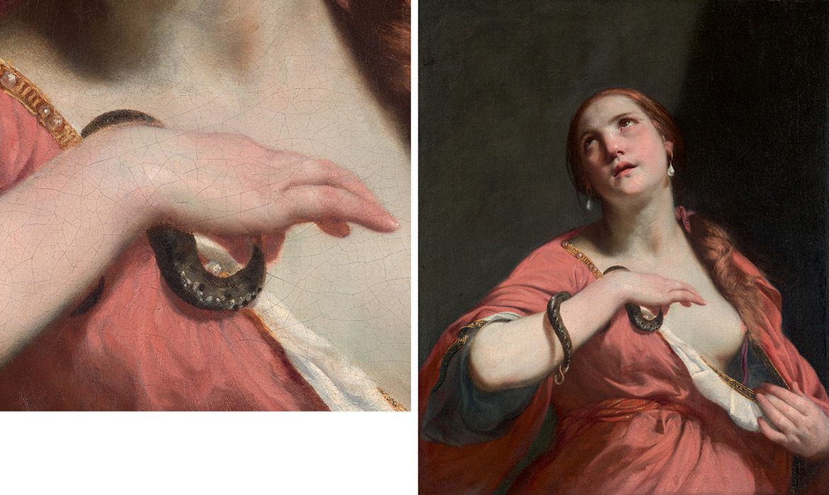 Guido Cagnacci, Italy 1601–63 / The Death of Cleopatra c.1645–55 / Oil on canvas / 95 x 75cm / Purchase, Diane Burke Gift, Gift of J Pierpont Morgan, by exchange, Friends of European Paintings Gifts, Gwynne Andrews Fund, Lila Acheson Wallace, Charles and Jessie Price, and Álvaro Saieh Bendeck Gifts, Gift and Bequest of George Blumenthal and Fletcher Fund, by exchange, and Michel David-Weill Gift, 2016 / 2016.63 / Collection: The Metropolitan Museum of Art, New York