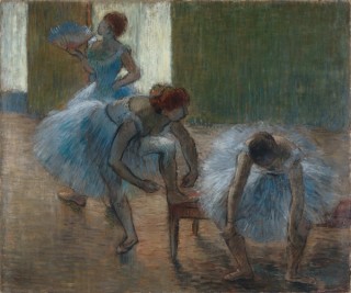 Edgar Degas, France 1834–1917 / Trois danseuses a la classe de danse (Three dancers at a dance class) c.1888-90 / Oil on cardboard / 50.5 x 60.6cm / Purchased 1959 with funds donated by Major Harold de Vahl Rubin / Collection: Queensland Art Gallery | Gallery of Modern Art