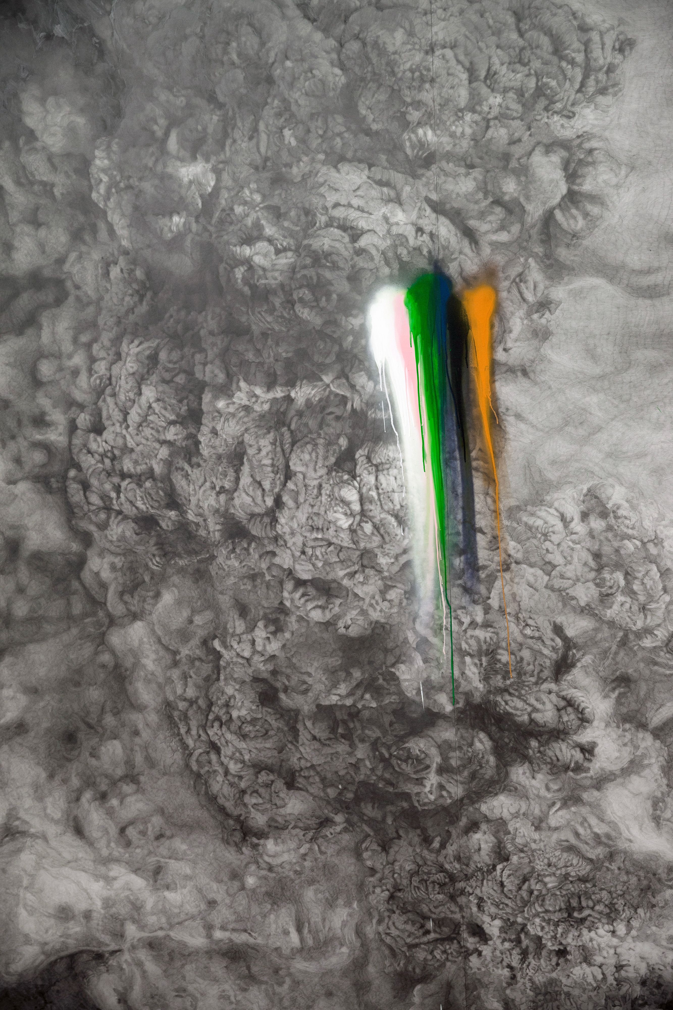 Thu Van Tran / Vietnam/France b.1979 / Rainbow Herbicides 2018 / Graphite and spray paint on Canson paper, walnut frame / 426 x 336cm /Purchased 2022 with funds from Tim Fairfax AC through the Queensland Art Gallery | Gallery of Modern Art Foundation /Image courtesy: Thu Van Tran and Almine Rech, Paris, Brussels, London, New York, Shanghai / Photograph: Thu Van Tran