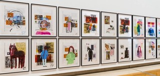 Jenny Watson, Australia b.1951 / Private views and rear visions (installation view) 2021–22 / Synthetic polymer paint on found digital prints on paper / 48 sheets: 102 x 72cm (sheet) / Proposed for the Queensland Art Gallery | Gallery of Modern Art Collection / © Jenny Watson