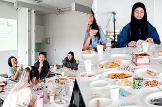 During their workshop, students share a meal of foods from Christine and Louis’s childhoods, GOMA, March 2025 / (l-r) Photographs: Louis Lim, J Ruckli © QAGOMA