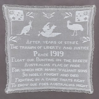 Unknown, Australia / (Peace) c.1919 / Cotton filet crochet / 61 x 62cm / Gift of Penny Greig through the QAGOMA Foundation 2013 / Collection: Queensland Art Gallery | Gallery of Modern Art