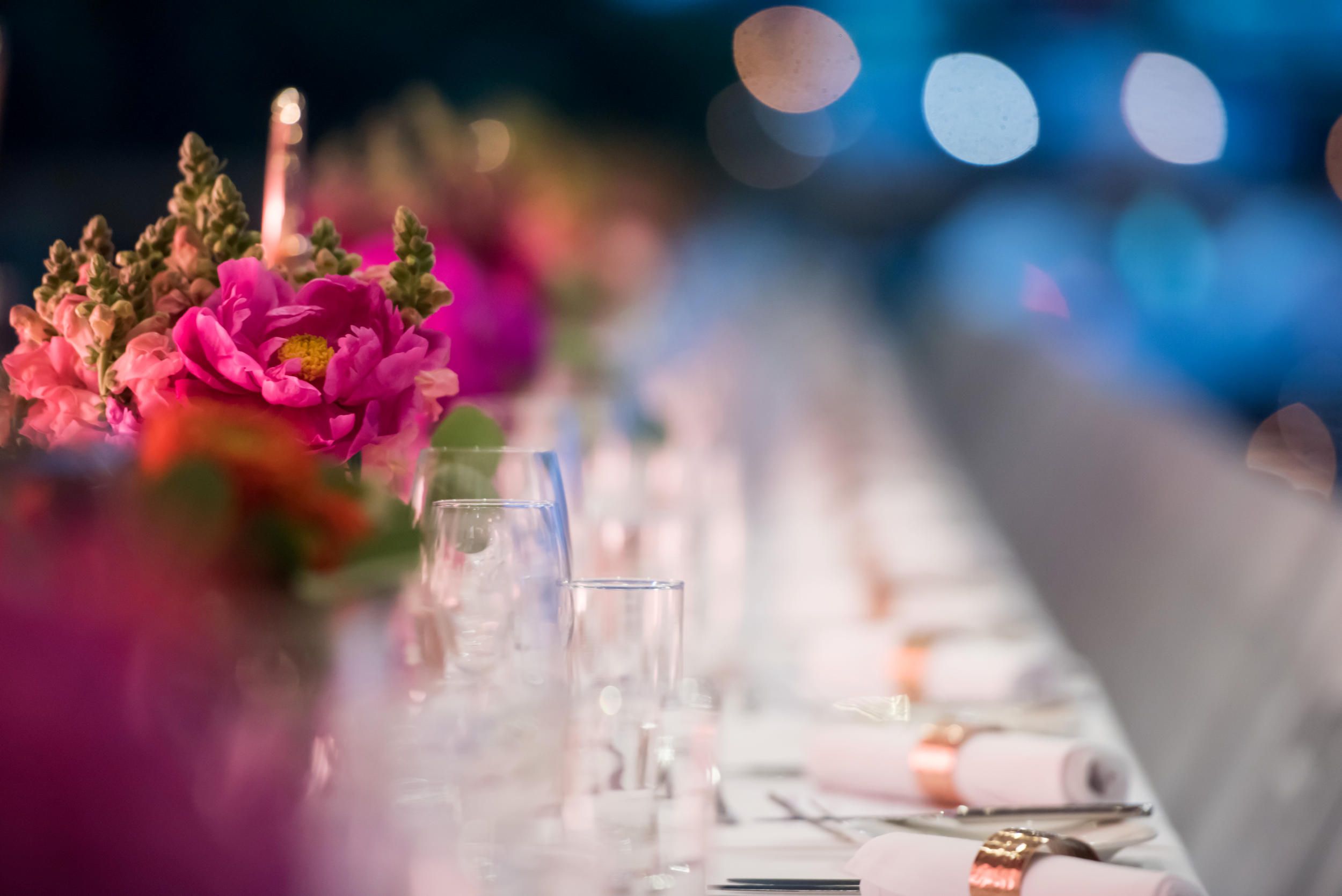Corporate dinner special event table setup on GOMA's rooftop terrace. Photography by Chloë Callistemon.