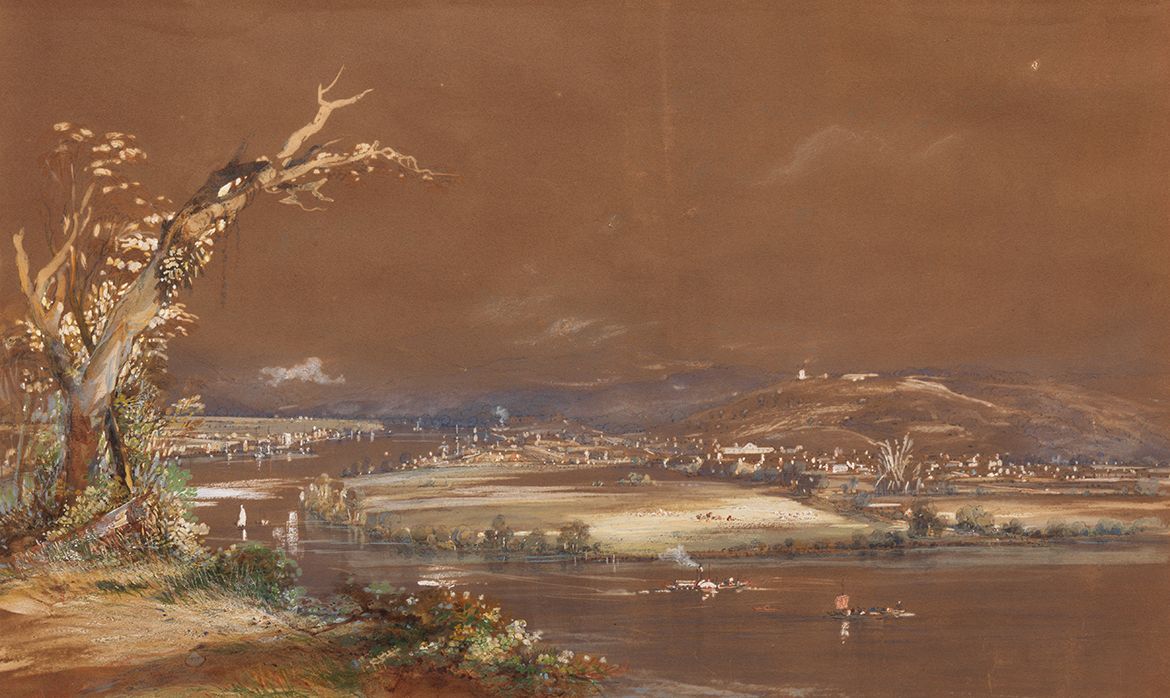 Conrad Martens, England/Australia 1801–78 / View of Brisbane (in 1851) 1862 / Watercolour and gouache over pencil on wove paper / 31.8 x 51.3 cm / Gift of Leonard Darwin 1913 / Collection: Queensland Art Gallery | Gallery of Modern Art