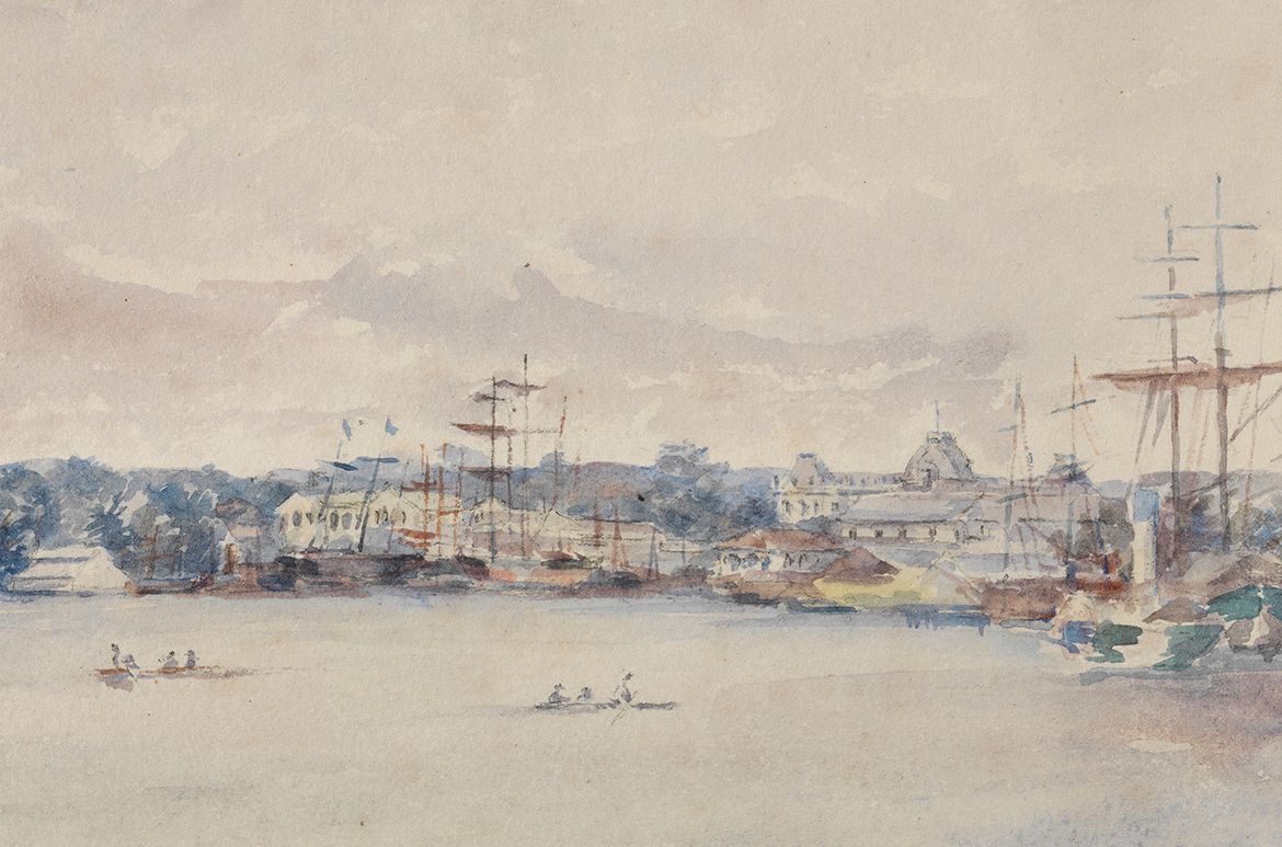 Harriet Jane Neville-Rolfe, England/Australia 1850-1928 / Houses of Parliament, Brisbane (detail) 1885 / Watercolour over pencil on wove paper / 17.6 x 25.3cm / Acc. 1:0933 / Gift of the artist’s son in her memory 1964 / Collection: Queensland Art Gallery | Gallery of Modern Art