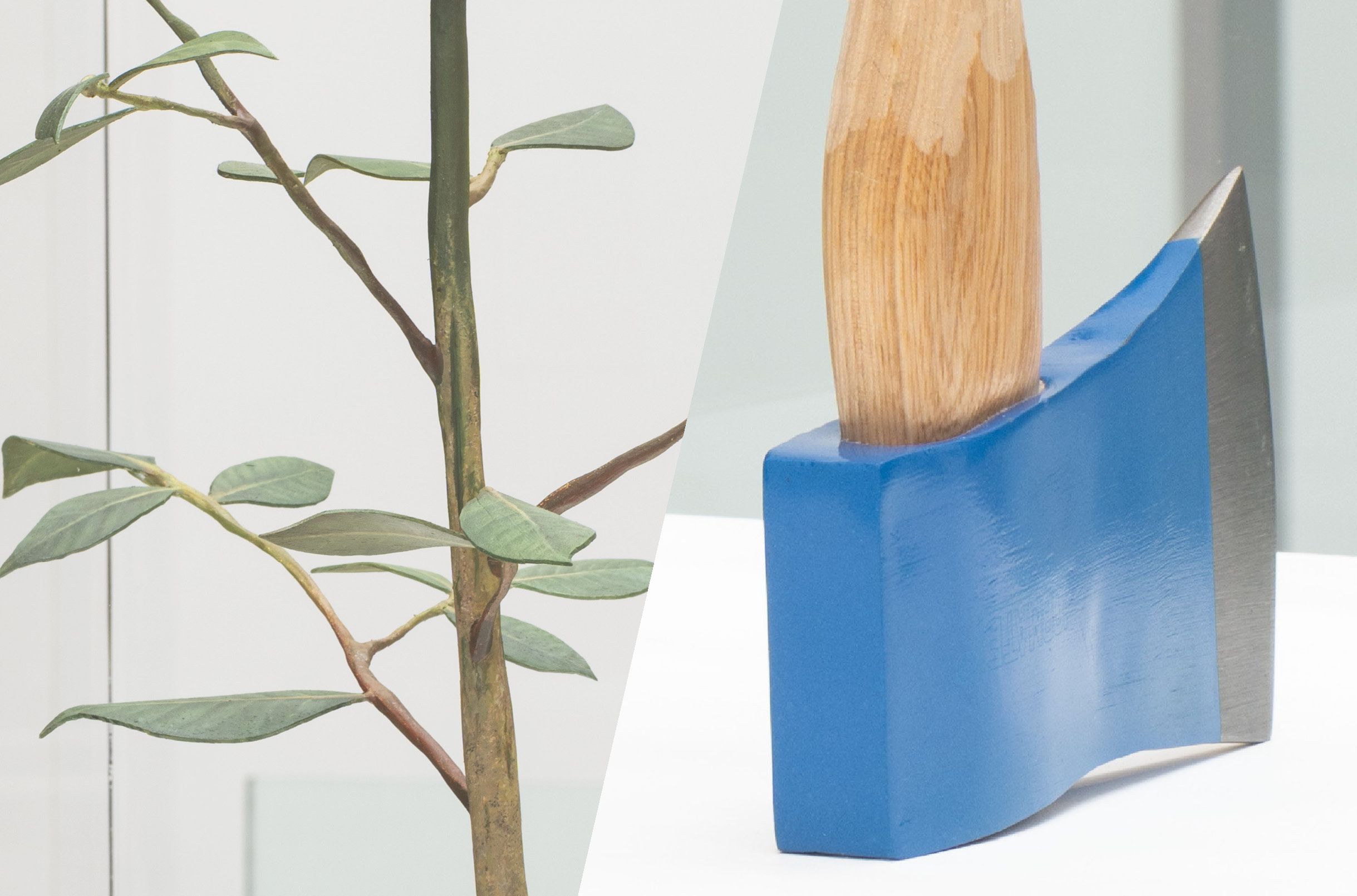 Zac Langdon-Pole, Aotearoa New Zealand b.1988 / Another World Inside this One 2024 / Axe with hickory sapling carved from readymade axe handle / 65 × 40 × 40cm (approx.) / Purchased 2024 with funds from David Thomas AM through the QAGOMA Foundation / Collection: Queensland Art Gallery | Gallery of Modern Art / © Zac Langdon-Pole