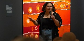 Facilitator Logan Bobongie at 'Art & This Place' tour at the Queensland Art Gallery / March 2023 / Photograph: C Baxter, QAGOMA