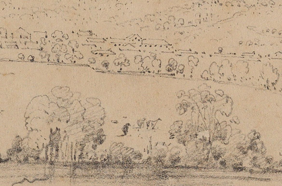 Conrad Martens, England/Australia 1801–78 / North and South Brisbane from the South Brisbane rocks 1851 / Pencil on wove paper / 18.7 x 57.8cm (comp.) / Gift of Thomas Samuel Griffith Brown 1976 / Collection: Queensland Art Gallery | Gallery of Modern Art