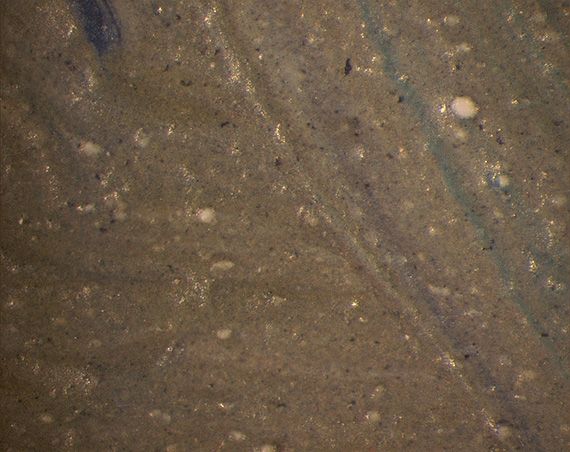 x50 magnified detail showing paint surface disrupted by lead soap lumps erupting from within / Photograph: Gillian Osmond
