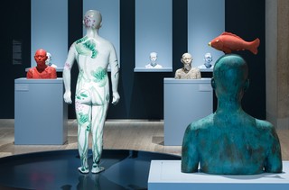 Ah Xian’s ‘China China’ series (1998), Human human – lotus, cloisonné figure 1 2000-01, and ‘Metaphysica’ series (2007) on display at the Queensland Art Gallery