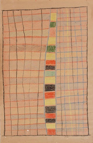 Wonggu Mununggurr Lumber crayon on brown butcher paper 74 x 114 cm Ronald M. Berndt Collection, Yirrkala NT 1946-47. Held by the University of Western Australia, Berndt Museum of Anthropology. Copyright of the Artist C/- Buku-Larrnggay Mulka Centre, Yirrkala NT. CrayonDrawingWU7189