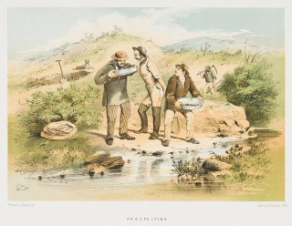 S T Gill, England/Australia 1818-80 / Prospecting (from ‘The Australian sketchbook’) 1865 / Colour lithograph on smooth wove paper / 28.9 x 43.3cm / Purchased 1962 / Collection: Queensland Art Gallery | Gallery of Modern Art