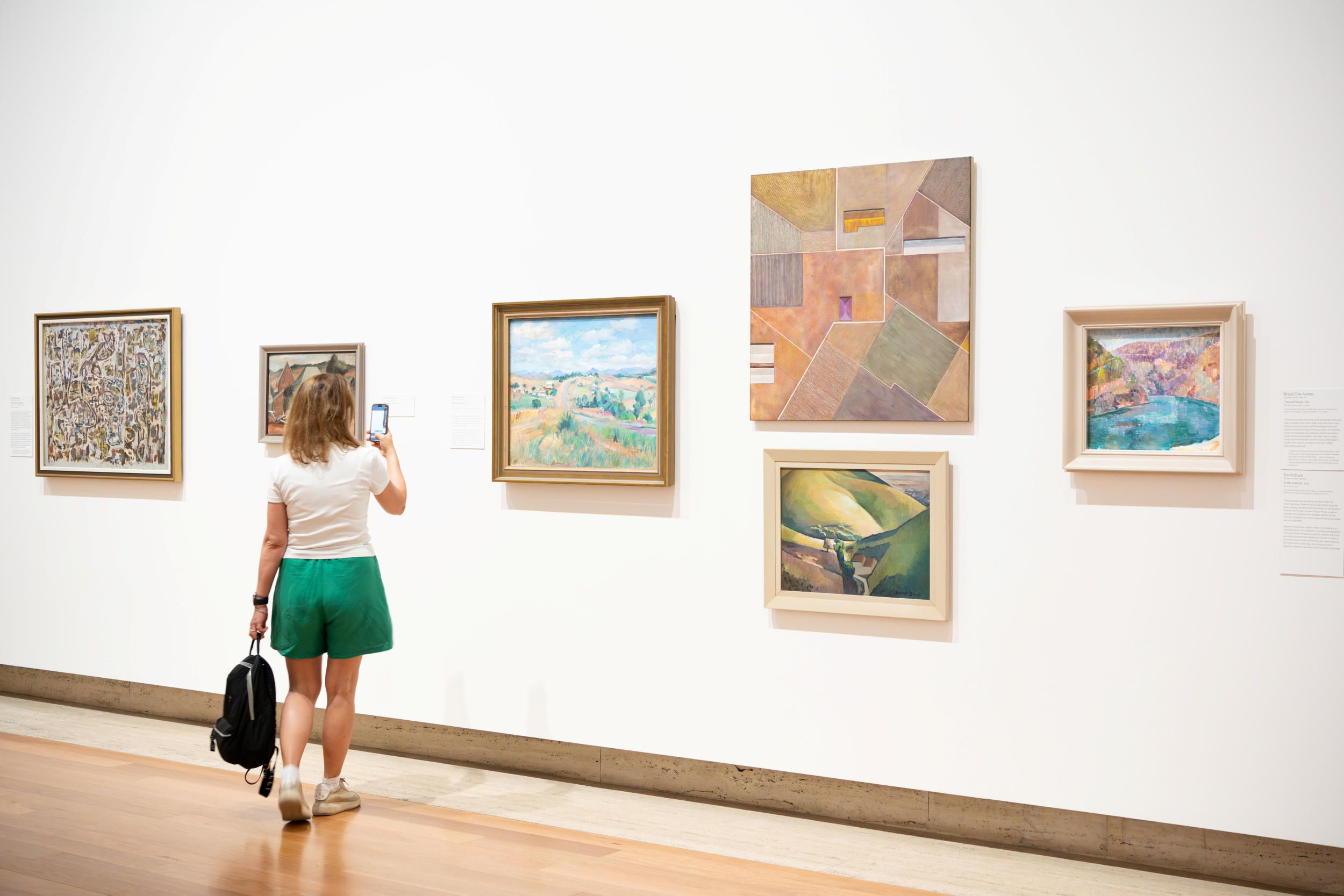 From L-R: Ian Fairweather / MO, PB and the ti-tree 1965 (installation view) / Gift of Miss Pamela Bell 1996 / Collection: QAGOMA / © Ian Fairweather/DACS/Copyright Agency

Margaret Olley / Boonah landscape 1962 (installation view) / Gift of the Margaret Olley Art Trust through the QAGOMA Foundation 2012 / Collection: QAGOMA / © Margaret Olley Art Trust

Brigid Cole-Adams / The last house 2011 (installation view) / Purchased 2019 with funds from the Estate of Jessica Ellis through the Queensland Art Gallery | Gallery of Modern Art Foundation / Collection: QAGOMA / © Brigid Cole-Adams/Copyright Agency

Dorrit Black / In the foothills 1942 (installation view) / Purchased 2009 with funds from the Bequest of Grace Davies and Nell Davies through the QAGOMA Foundation / Collection: QAGOMA