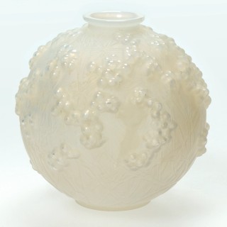 René Lalique, France 1860–1945 / Druide vase designed 1924 / Mould blown frosted and opalescent glass / 18 x 19 x 19cm / Purchased 2018. QAGOMA Foundation / Collection: Queensland Art Gallery | Gallery of Modern Art