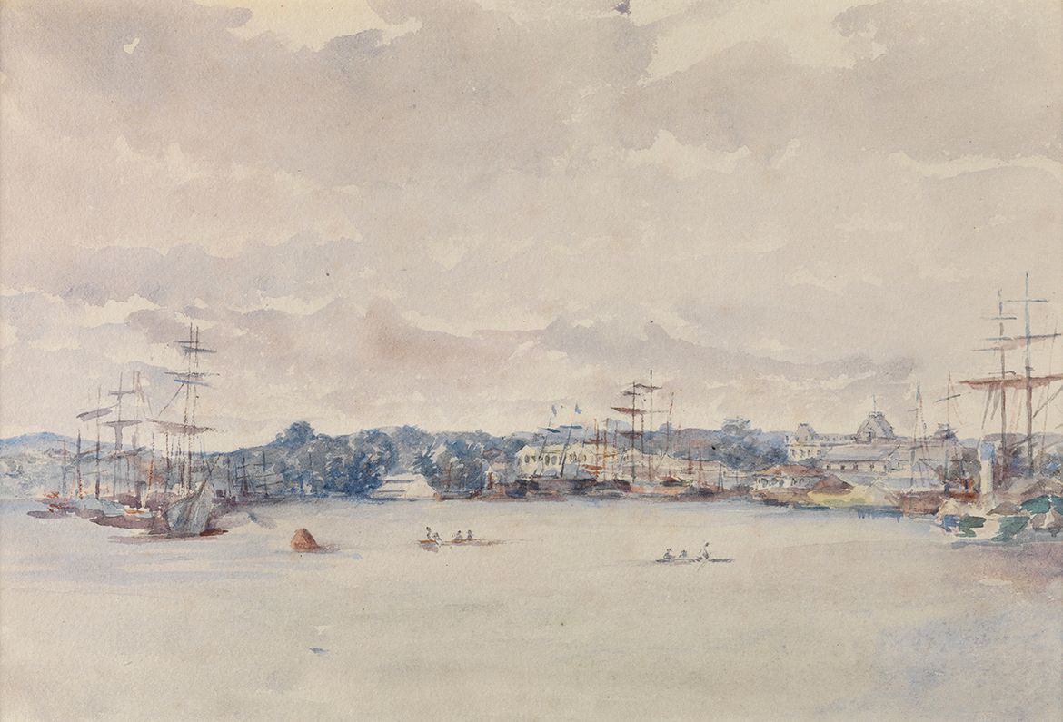 Harriet Jane Neville-Rolfe, England/Australia 1850-1928 / Houses of Parliament, Brisbane 1885 / Watercolour over pencil on wove paper / 17.6 x 25.3cm / Acc. 1:0933 / Gift of the artist’s son in her memory 1964 / Collection: Queensland Art Gallery | Gallery of Modern Art